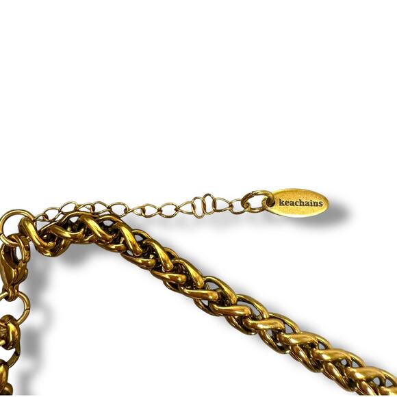 Keachains Handmade 18k Gold Plated Stainless Steel Wheat Cable Chocker Necklace - Picture 4 of 5